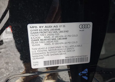 2025 Audi Q6 E-Tron Premium Plus Quattro z USA, uszkodzony, nr VIN WA124BGF5SA074461